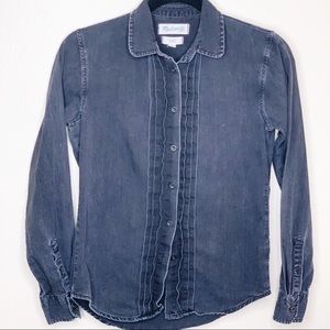 Madewell Distressed Black Pleated Shirt XS